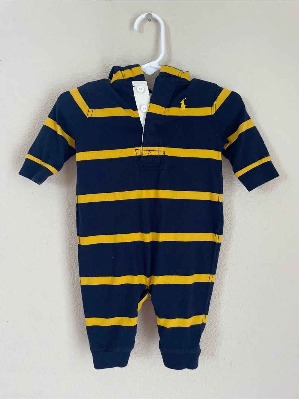 Ralph Lauren Navy and Yellow Striped Hooded One-Piece
